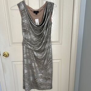 Connected Apparel Silver Cowl Neck Midi Dress